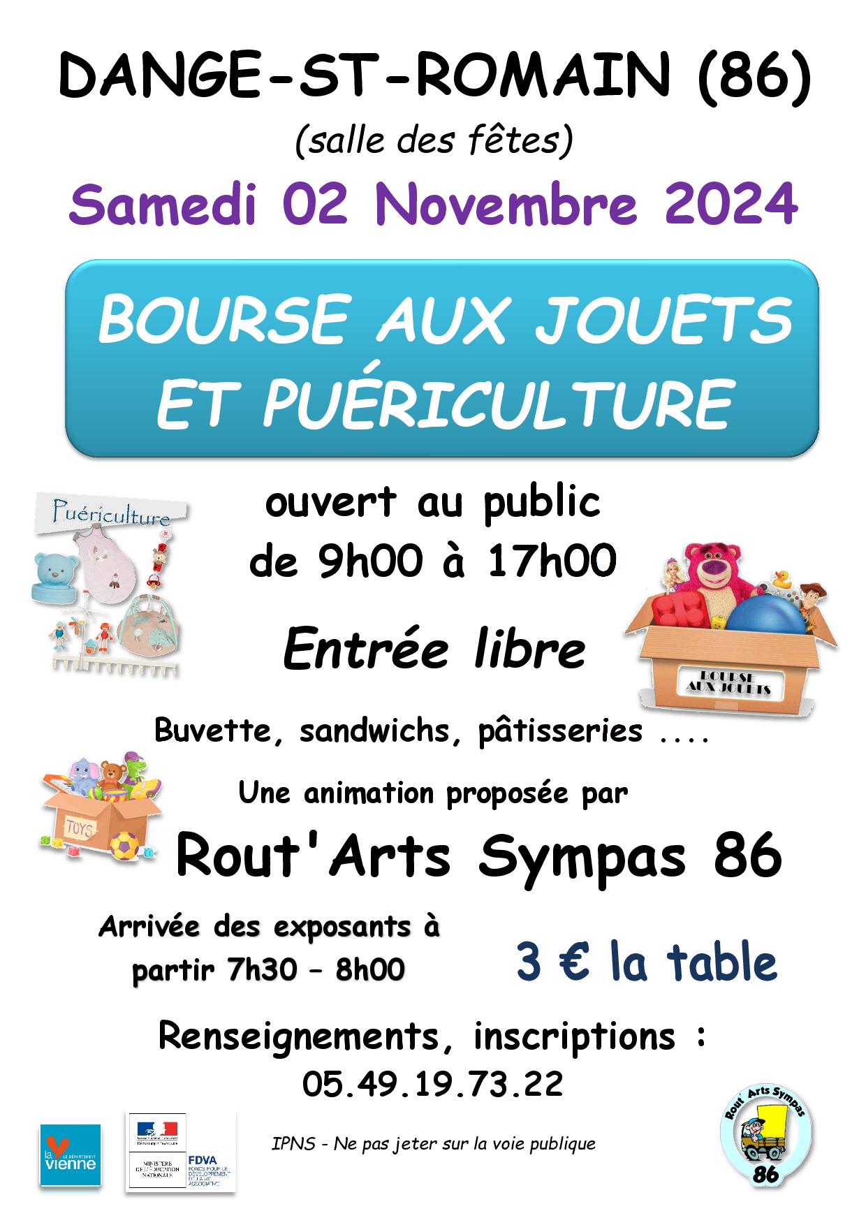 BOURSE AUX JOUETS - LE 02/11 - ROUT'ARTS SYMPAS 86 @ Salle des Fêtes