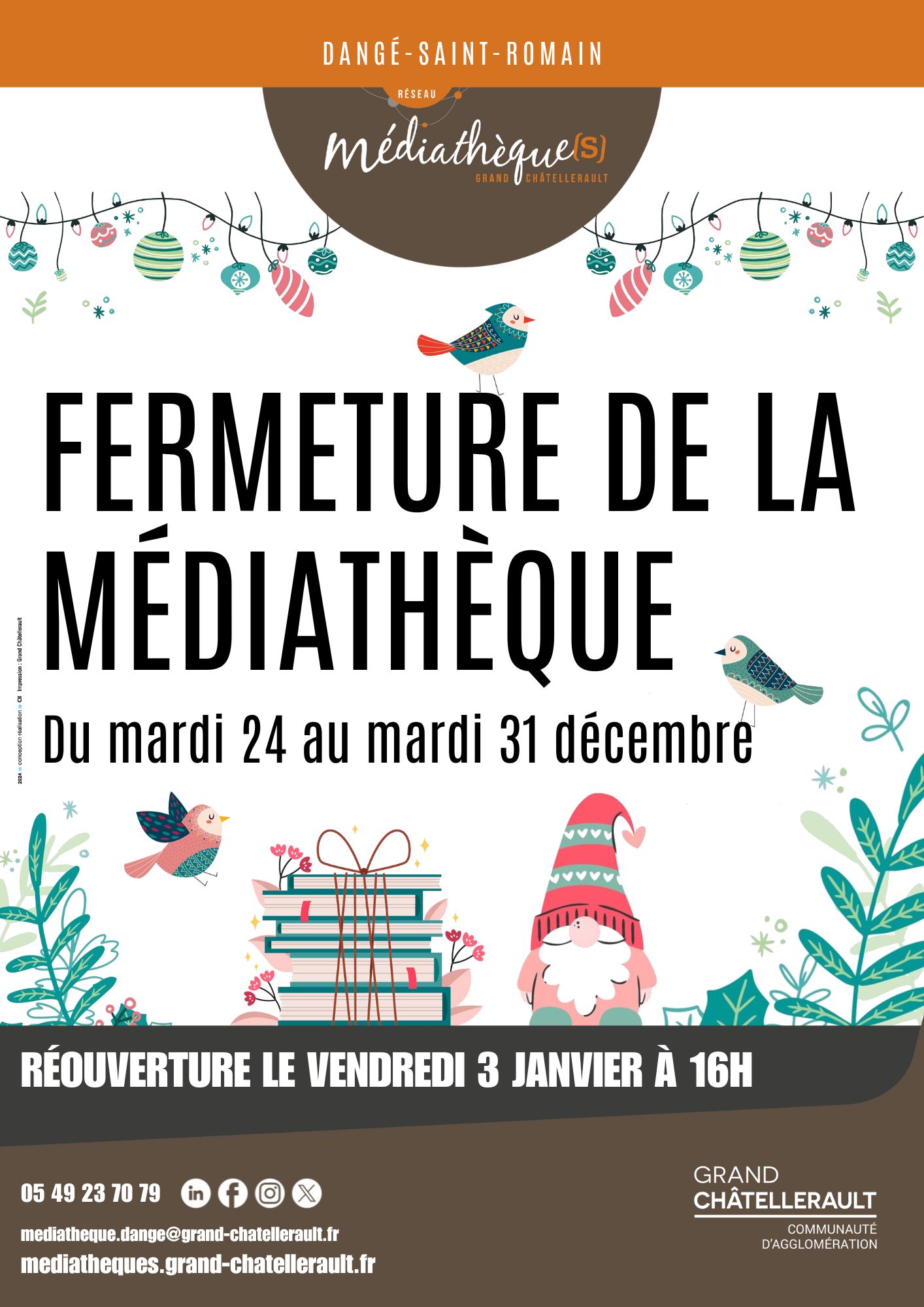 FERMETURE NOËL - MÉDIATHÈQUE - DU 24/12/24 AU 03/01/2025