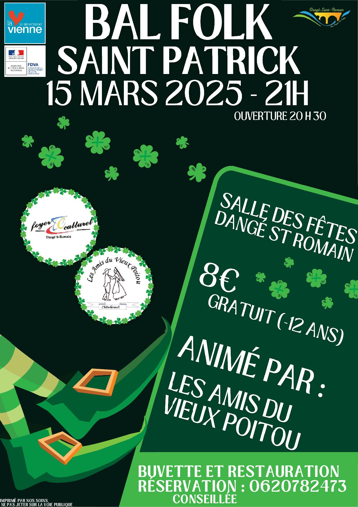 BAL FOLK ST-PATRICK - LE 15/03 - FOYER CULTUREL @ SALLE DES FÊTES